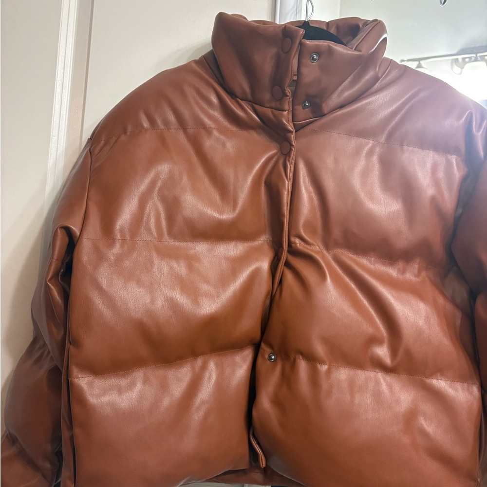 a new day Tan Vegan Leather Jacket